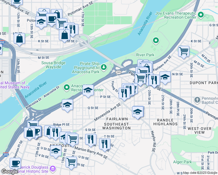 map of restaurants, bars, coffee shops, grocery stores, and more near 101 Independence Avenue Southeast in Washington
