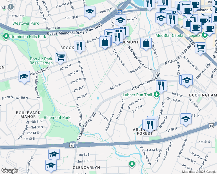 map of restaurants, bars, coffee shops, grocery stores, and more near 101 Independence Avenue Southeast in Washington