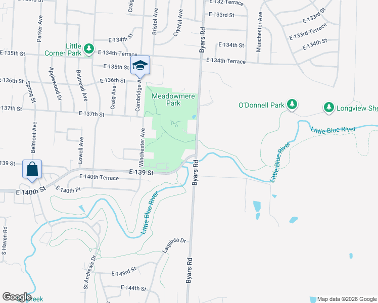 map of restaurants, bars, coffee shops, grocery stores, and more near 13810 Byars Road in Grandview