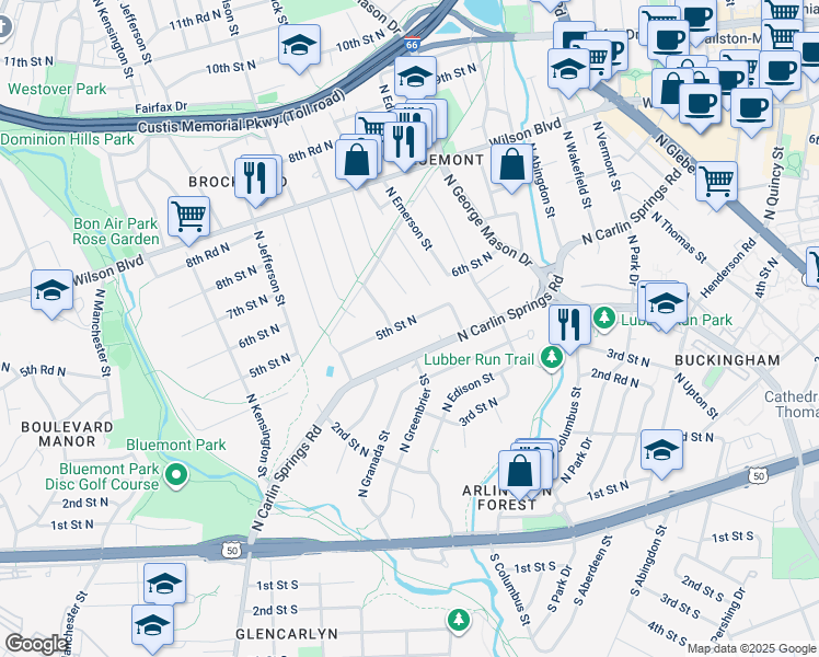 map of restaurants, bars, coffee shops, grocery stores, and more near 5240 5th Street North in Arlington