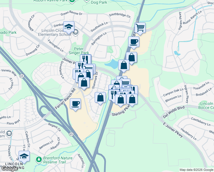 map of restaurants, bars, coffee shops, grocery stores, and more near 641 Equinox Loop in Lincoln