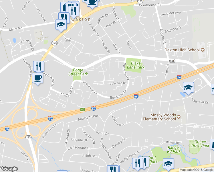 map of restaurants, bars, coffee shops, grocery stores, and more near 10191 Valentino Drive in Oakton
