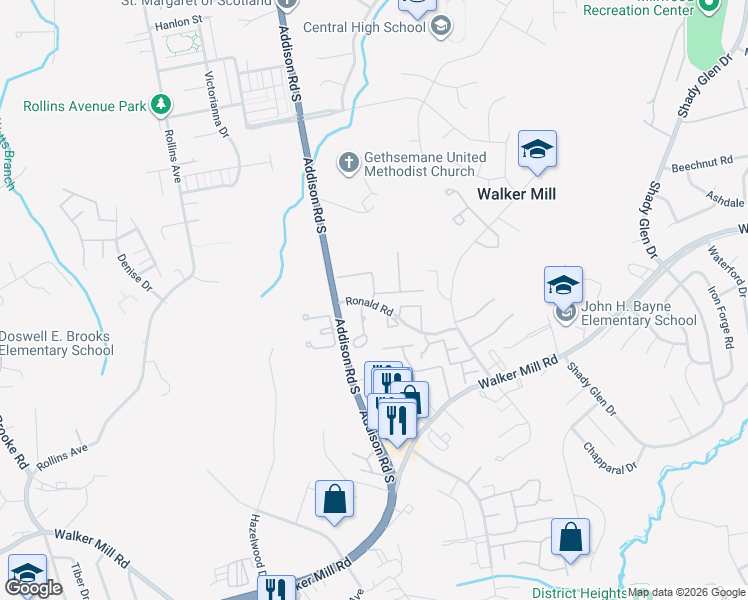 map of restaurants, bars, coffee shops, grocery stores, and more near 6500 Ronald Road in Capitol Heights