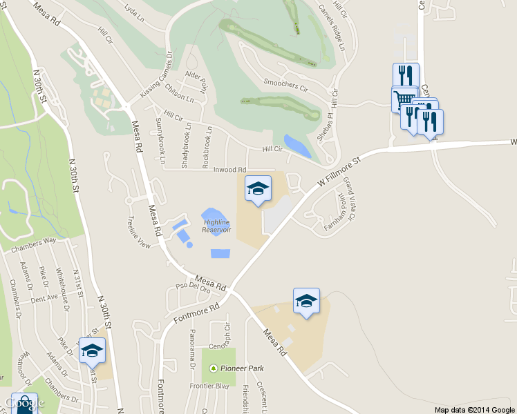 map of restaurants, bars, coffee shops, grocery stores, and more near 1590 West Fillmore Street in Colorado Springs