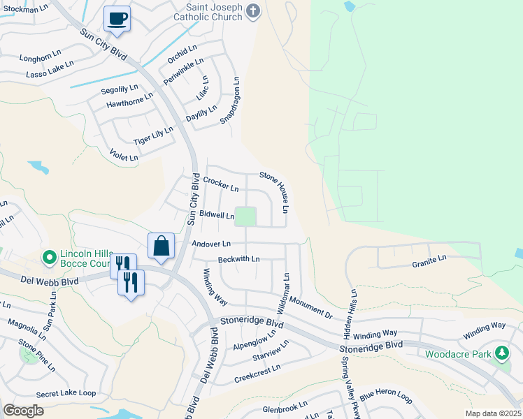 map of restaurants, bars, coffee shops, grocery stores, and more near 2160 Stone House Circle in Lincoln