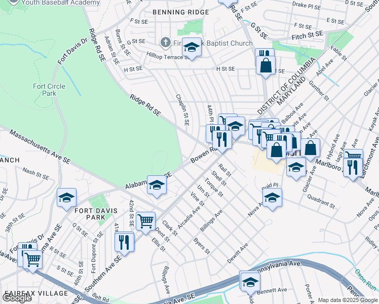map of restaurants, bars, coffee shops, grocery stores, and more near 101 Independence Avenue Southeast in Washington