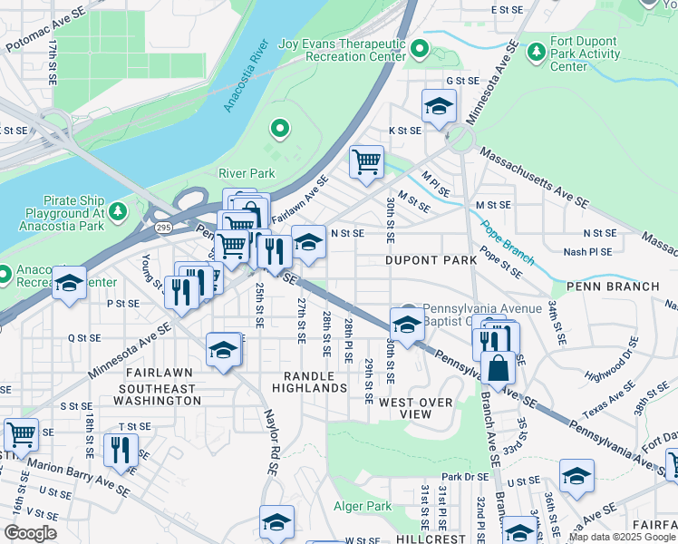 map of restaurants, bars, coffee shops, grocery stores, and more near 101 Independence Avenue Southeast in Washington