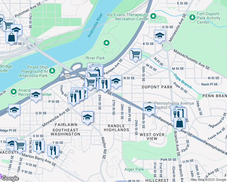 map of restaurants, bars, coffee shops, grocery stores, and more near 101 Independence Avenue Southeast in Washington