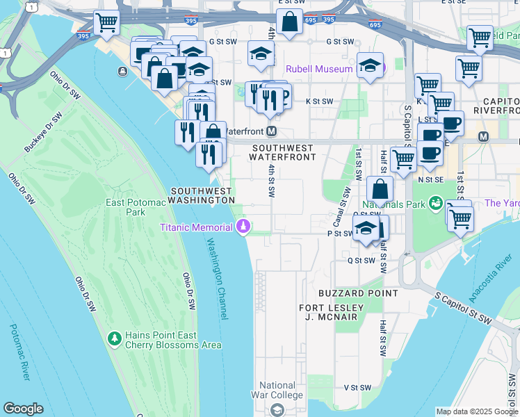 map of restaurants, bars, coffee shops, grocery stores, and more near 101 Independence Avenue Southeast in Washington