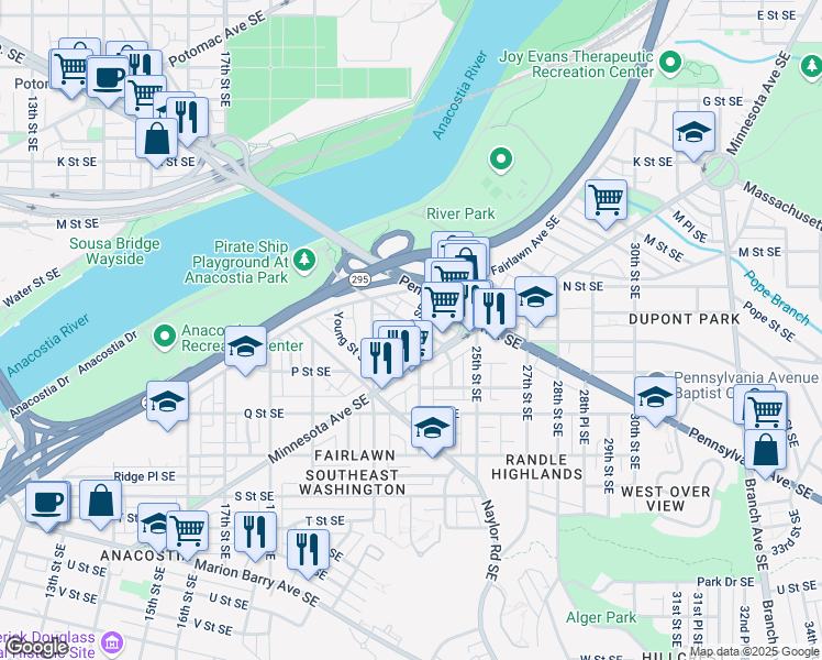 map of restaurants, bars, coffee shops, grocery stores, and more near 101 Independence Avenue Southeast in Washington