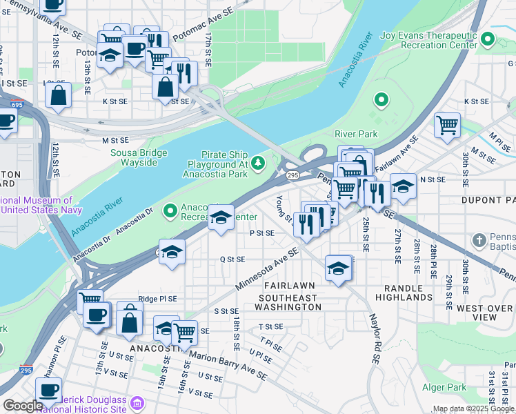 map of restaurants, bars, coffee shops, grocery stores, and more near 101 Independence Avenue Southeast in Washington