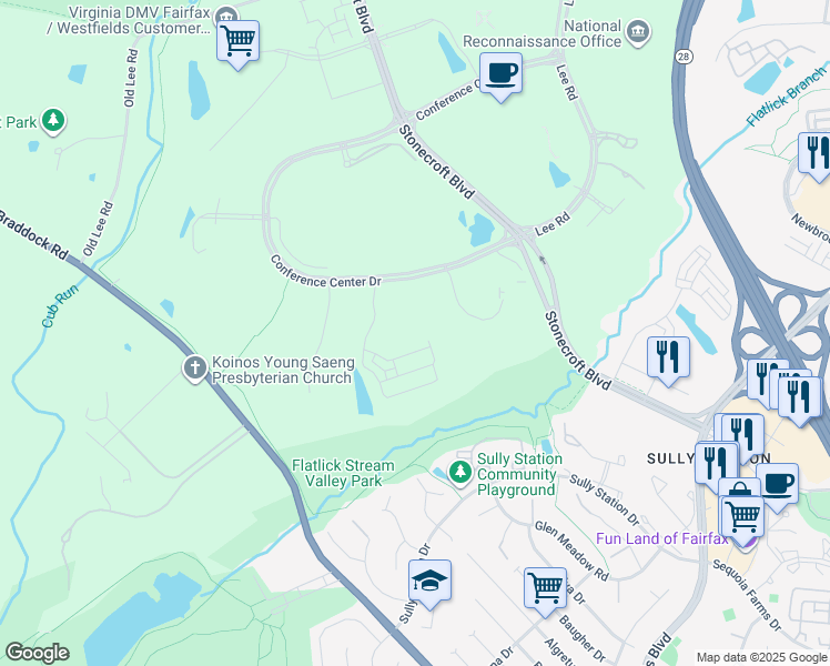 map of restaurants, bars, coffee shops, grocery stores, and more near 14850 Conference Center Drive in Chantilly