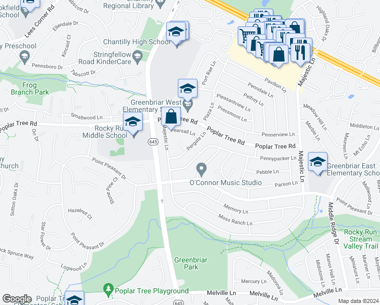 map of restaurants, bars, coffee shops, grocery stores, and more near 4317 Pergate Lane in Fairfax