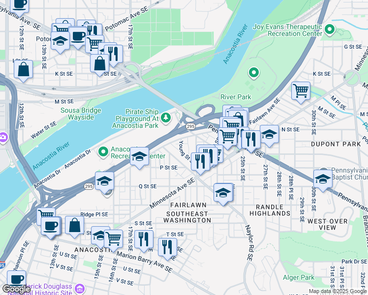 map of restaurants, bars, coffee shops, grocery stores, and more near 101 Independence Avenue Southeast in Washington