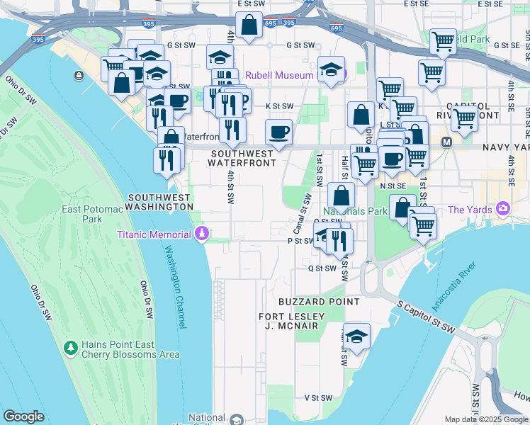 map of restaurants, bars, coffee shops, grocery stores, and more near 101 Independence Avenue Southeast in Washington