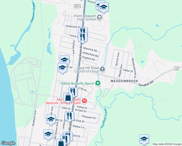 map of restaurants, bars, coffee shops, grocery stores, and more near 936 County Route 15 in Point Pleasant