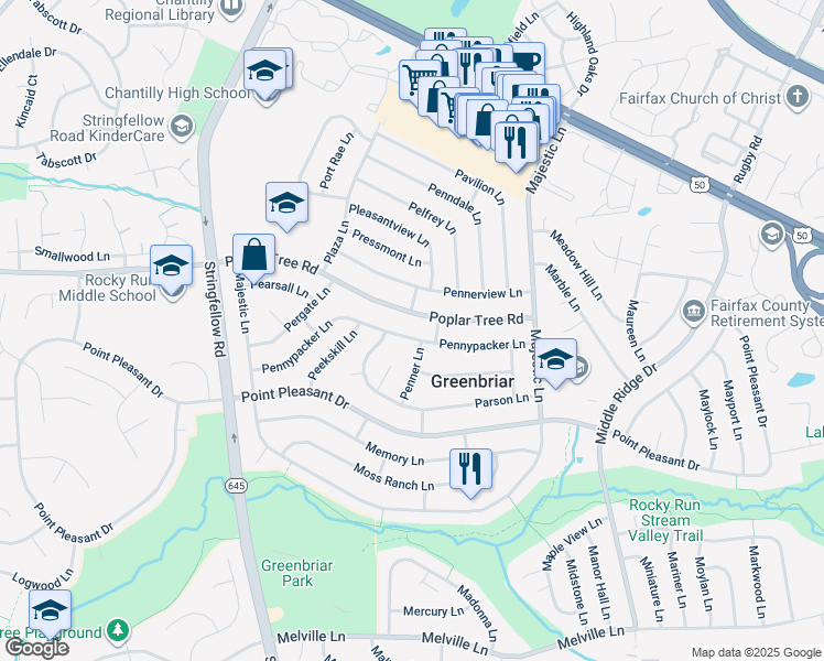 map of restaurants, bars, coffee shops, grocery stores, and more near in Chantilly