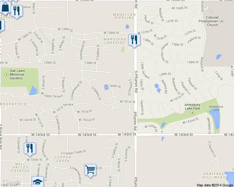 map of restaurants, bars, coffee shops, grocery stores, and more near 13797 West 140th Street in Olathe