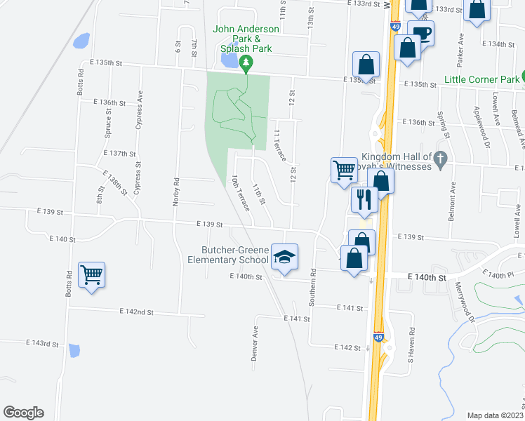 map of restaurants, bars, coffee shops, grocery stores, and more near 13802 11th Street in Grandview