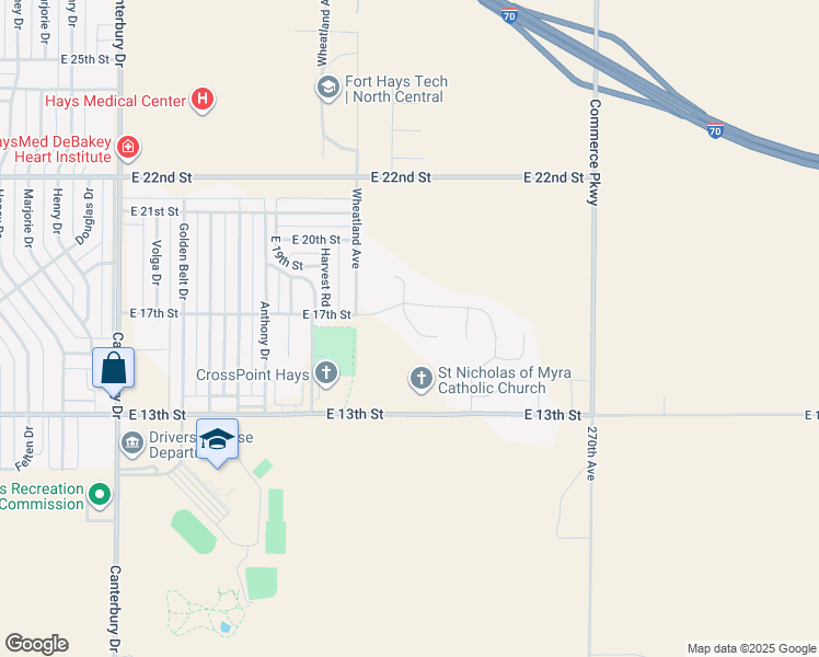 map of restaurants, bars, coffee shops, grocery stores, and more near 1613 Copper Creek Court in Hays