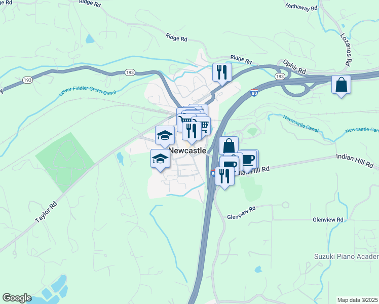 map of restaurants, bars, coffee shops, grocery stores, and more near in Newcastle