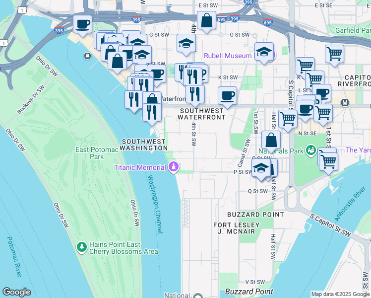 map of restaurants, bars, coffee shops, grocery stores, and more near 101 Independence Avenue Southeast in Washington