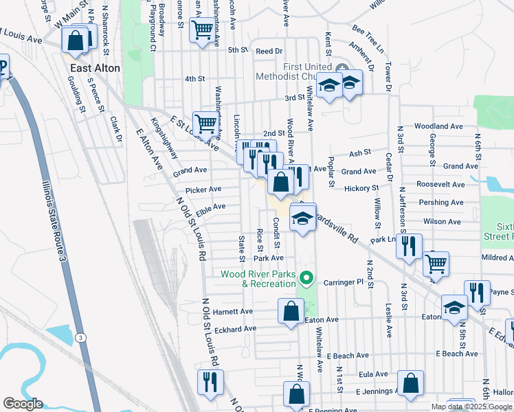 map of restaurants, bars, coffee shops, grocery stores, and more near 875 Haller Street in Wood River