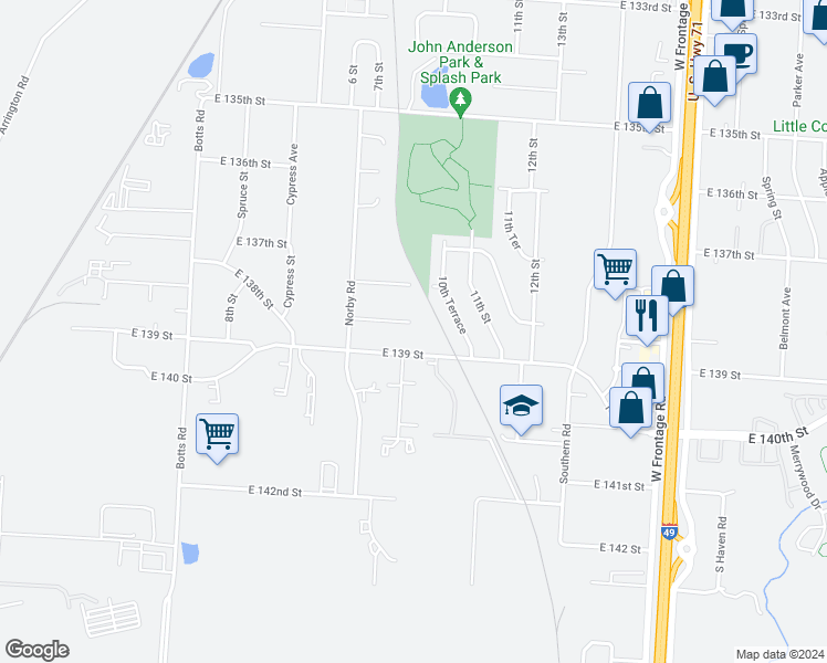 map of restaurants, bars, coffee shops, grocery stores, and more near 4721 138th Terrace in Grandview