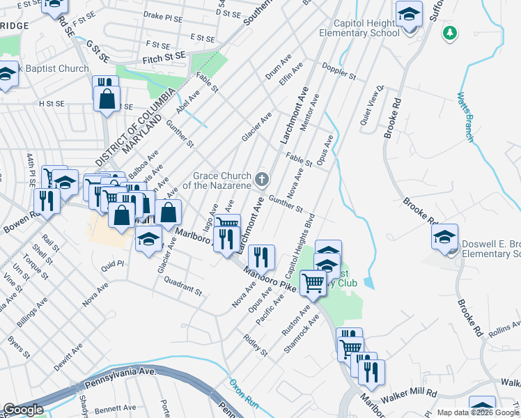 map of restaurants, bars, coffee shops, grocery stores, and more near 101 Independence Avenue Southeast in Washington