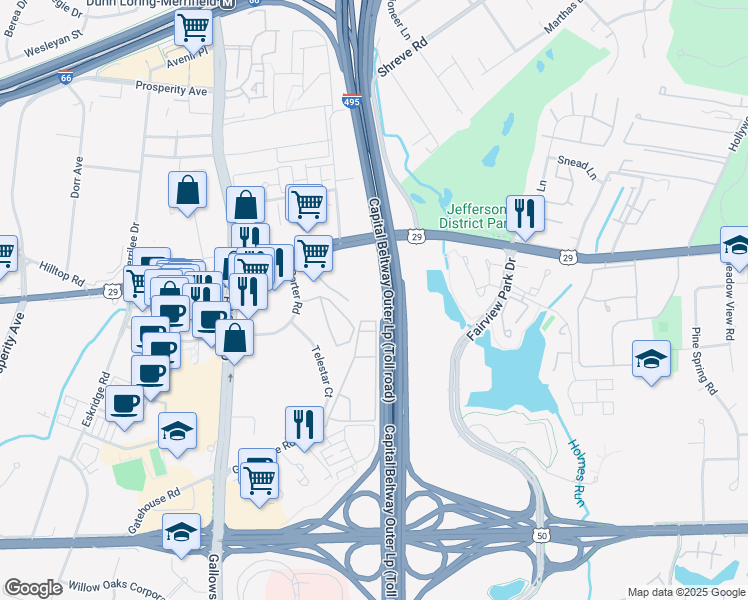 map of restaurants, bars, coffee shops, grocery stores, and more near 8002 Le Havre Place in Falls Church