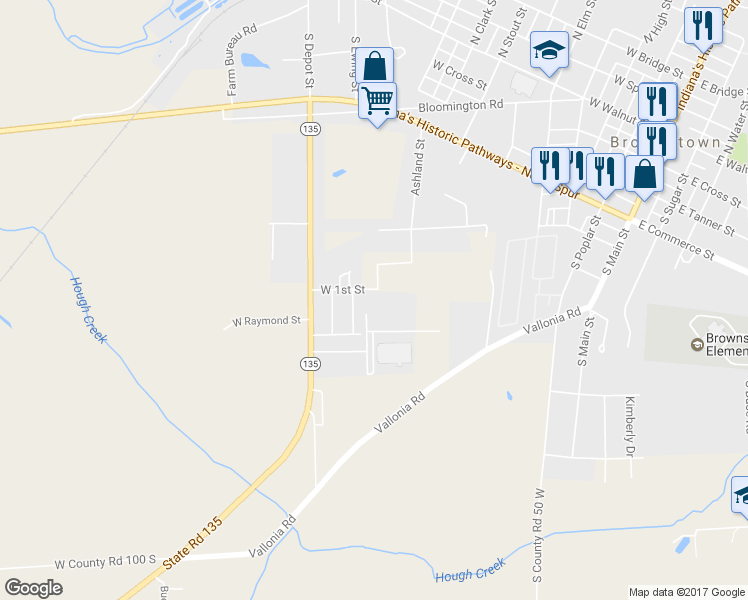 map of restaurants, bars, coffee shops, grocery stores, and more near 871 West 1st Street in Brownstown