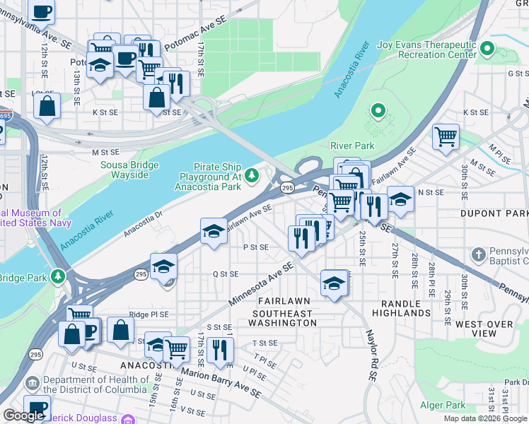 map of restaurants, bars, coffee shops, grocery stores, and more near 101 Independence Avenue Southeast in Washington