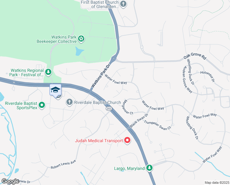 map of restaurants, bars, coffee shops, grocery stores, and more near 13003 Ruddy Duck Court in Upper Marlboro