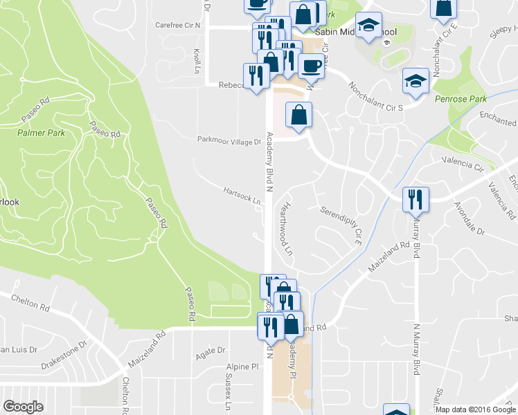map of restaurants, bars, coffee shops, grocery stores, and more near in Colorado Springs