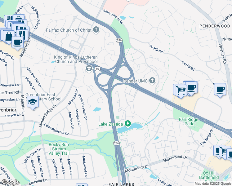 map of restaurants, bars, coffee shops, grocery stores, and more near 4014 Lake Glen Dr in Fairfax
