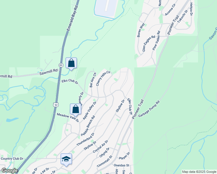 map of restaurants, bars, coffee shops, grocery stores, and more near 1731 Thunderbird Court in South Lake Tahoe