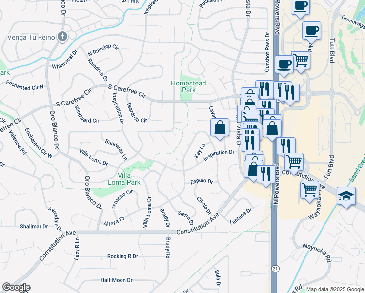 map of restaurants, bars, coffee shops, grocery stores, and more near 5448 Alteza Drive in Colorado Springs