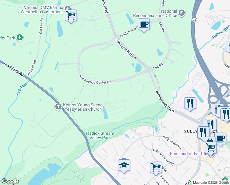 map of restaurants, bars, coffee shops, grocery stores, and more near 14840 Conference Center Drive in Chantilly