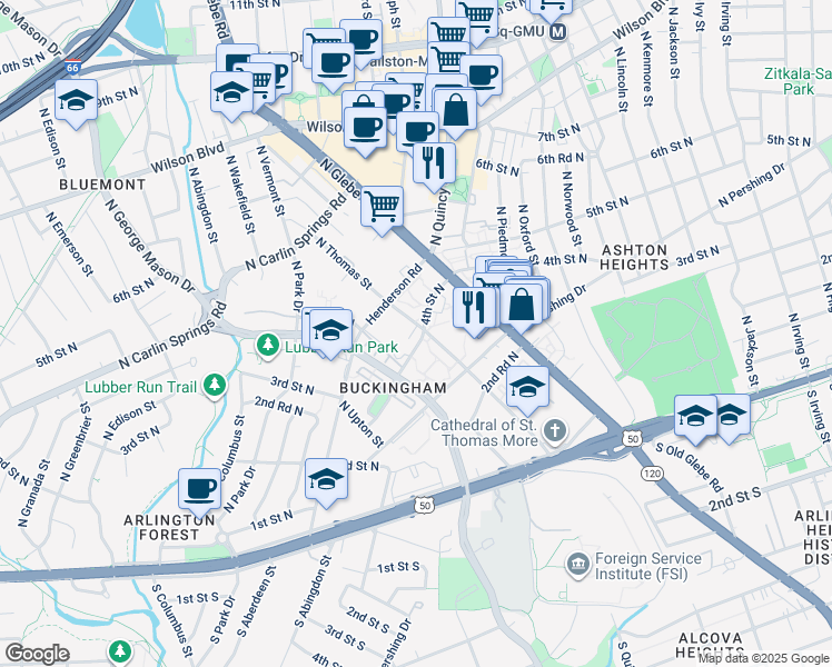map of restaurants, bars, coffee shops, grocery stores, and more near 4302 4th Court North in Arlington