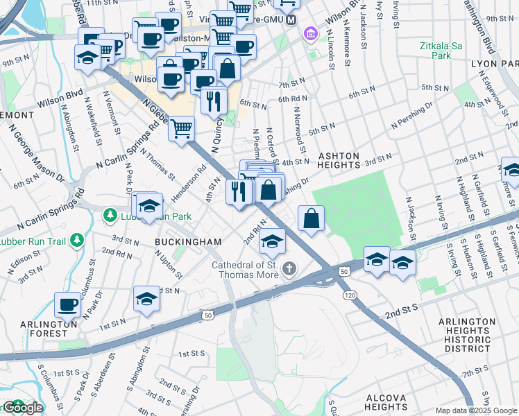 map of restaurants, bars, coffee shops, grocery stores, and more near 4108 4th Street North in Arlington