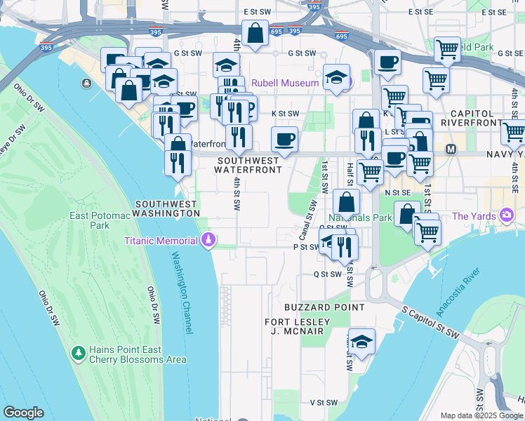 map of restaurants, bars, coffee shops, grocery stores, and more near 101 Independence Avenue Southeast in Washington