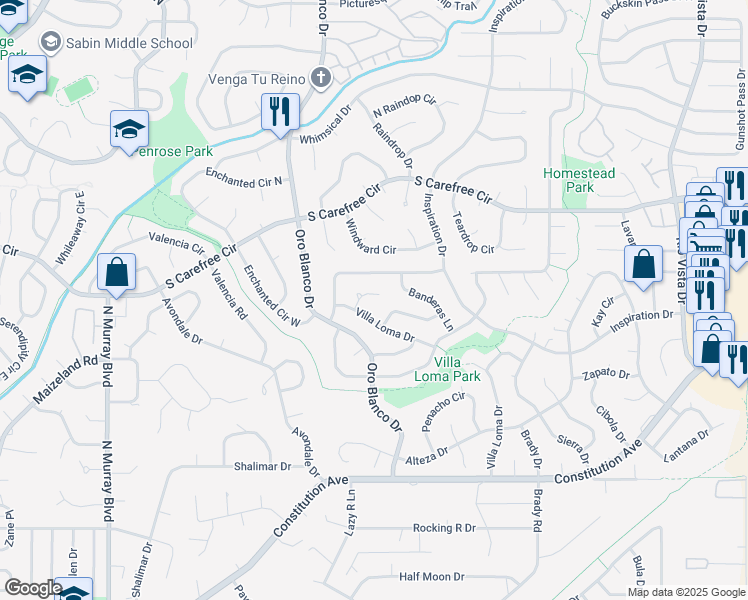 map of restaurants, bars, coffee shops, grocery stores, and more near 4985 Villa Loma Court in Colorado Springs