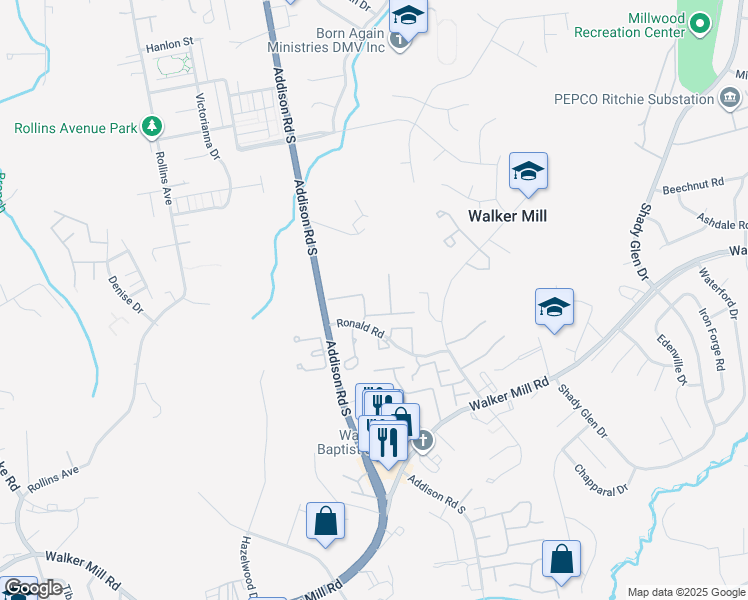 map of restaurants, bars, coffee shops, grocery stores, and more near 6500 Ronald Road in Capitol Heights