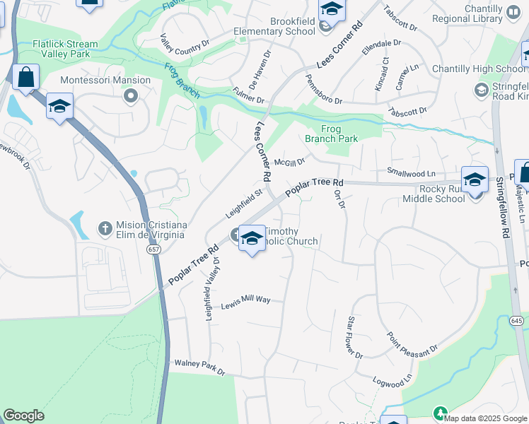 map of restaurants, bars, coffee shops, grocery stores, and more near Poplar Tree Road in Chantilly