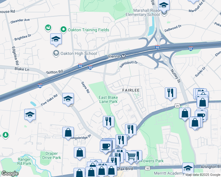 map of restaurants, bars, coffee shops, grocery stores, and more near 2984 Rittenhouse Circle in Fairfax