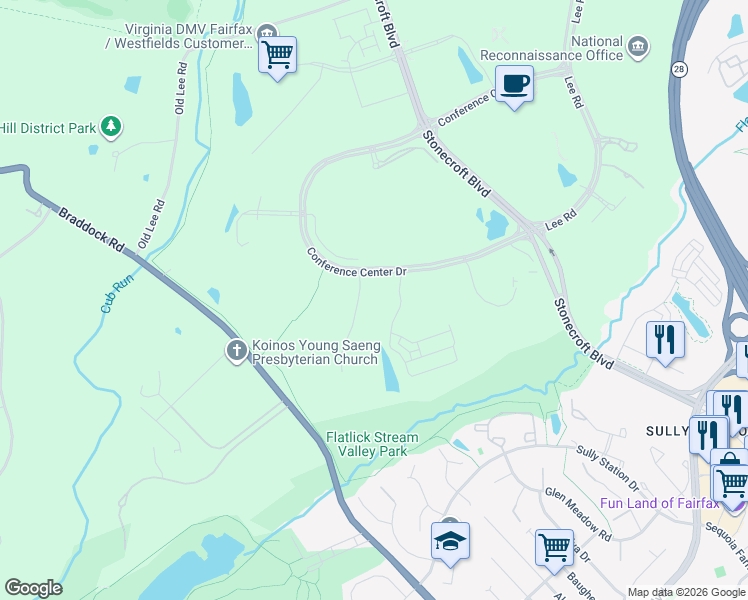 map of restaurants, bars, coffee shops, grocery stores, and more near 14900 Conference Center Drive in Chantilly