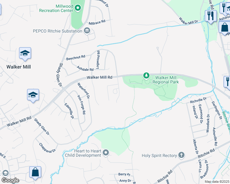 map of restaurants, bars, coffee shops, grocery stores, and more near 1111 Ryon Way in District Heights