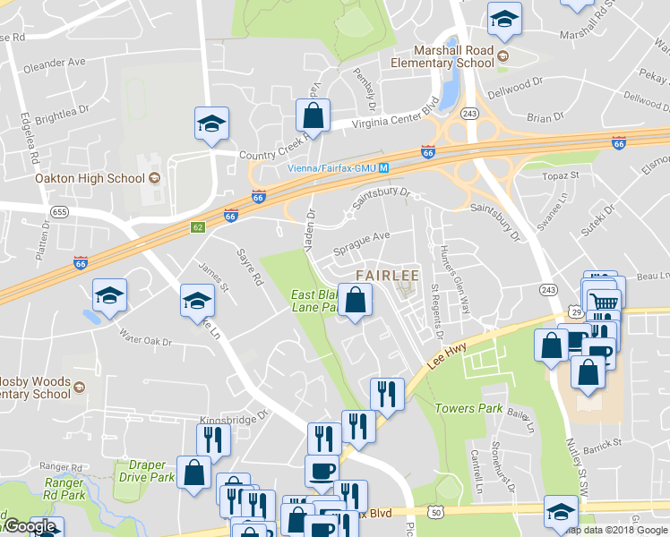 map of restaurants, bars, coffee shops, grocery stores, and more near 2983 Rittenhouse Circle in Fairfax