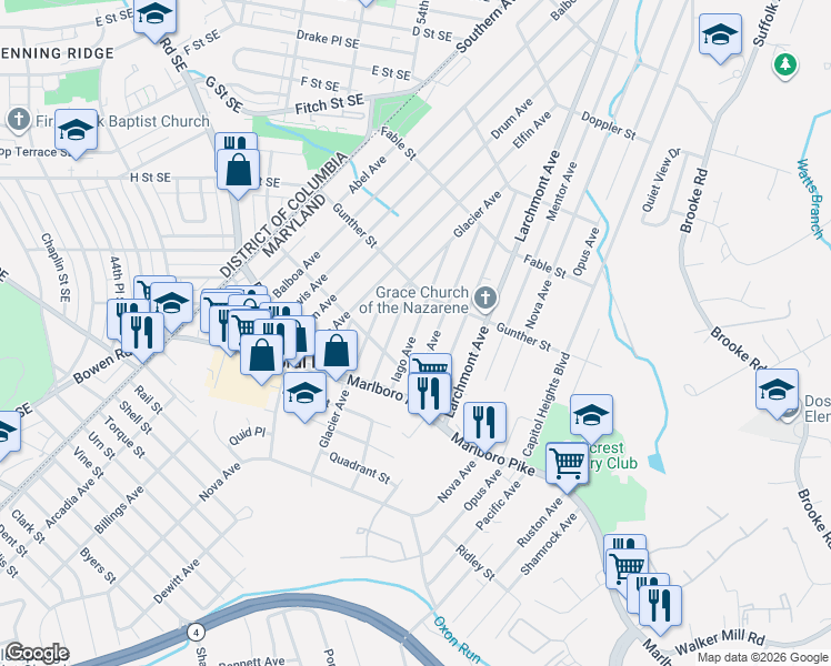map of restaurants, bars, coffee shops, grocery stores, and more near 101 Independence Avenue Southeast in Washington