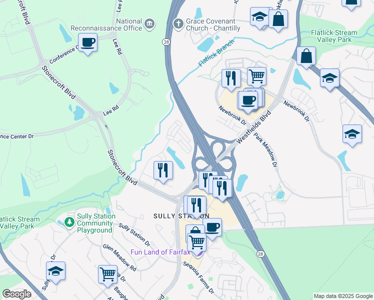 map of restaurants, bars, coffee shops, grocery stores, and more near 14486 Lake Vista Drive in Chantilly